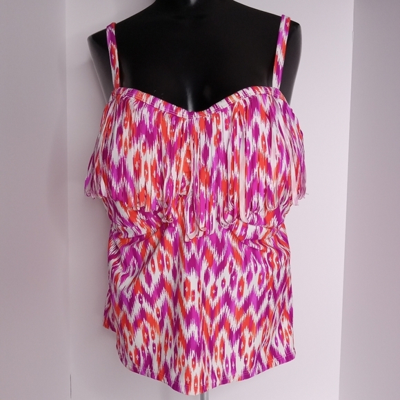 COLLECTIONS BY CATALINA SWIMSUIT TOP 2X (18W-20W) WITH FRINGE ORCHID BURST VGC - Picture 4 of 9